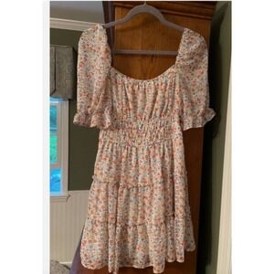 Trixxi Clothing Co. Floral Mini Ruffled tiered sundress Orange Cream EUC Small